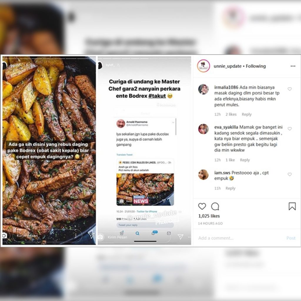 Tanggapan netizen memasak daging menggunakan obat sakit kepala